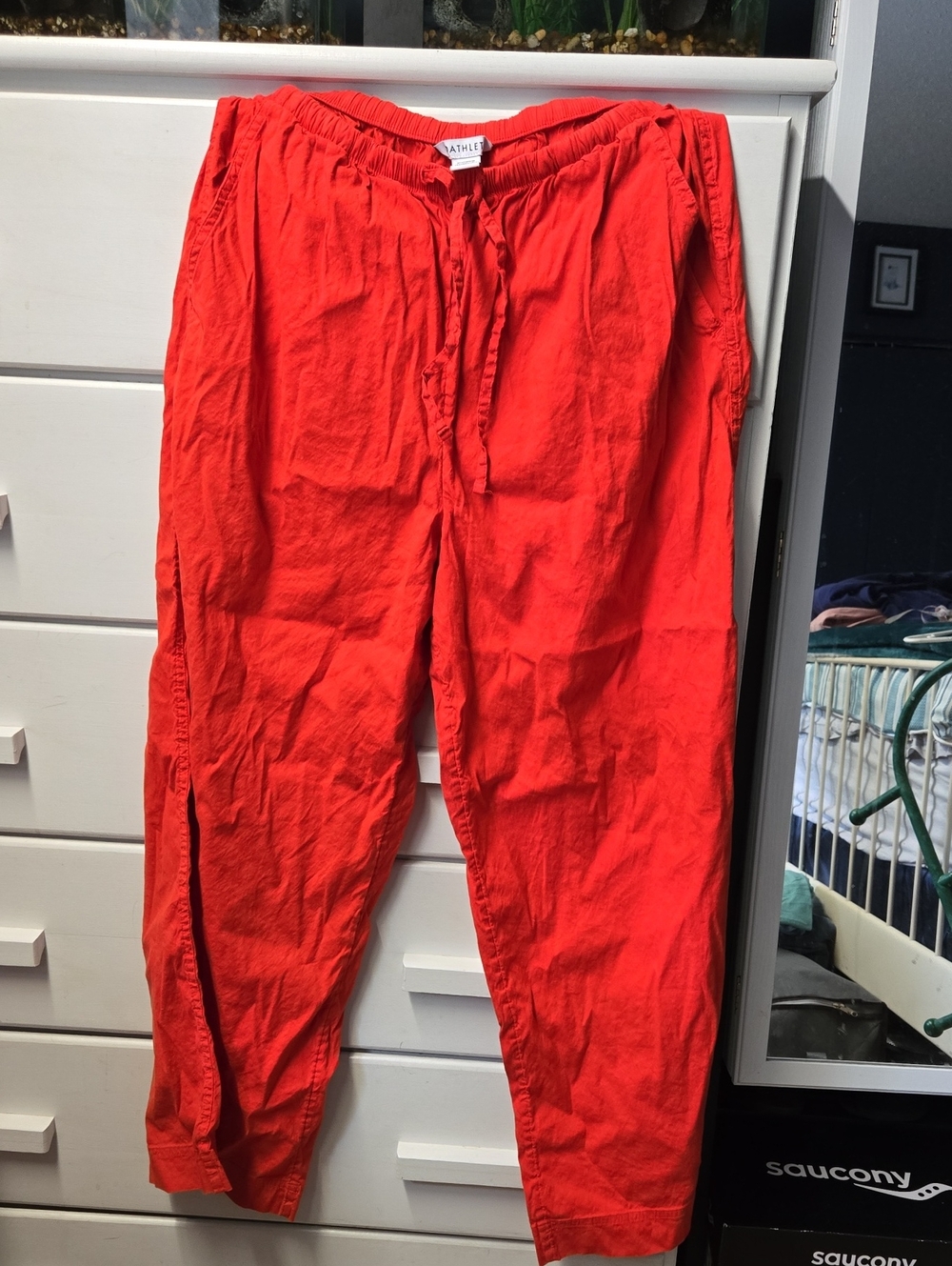 Athleta Cardinal Red Linen Casual Drawstring Pants